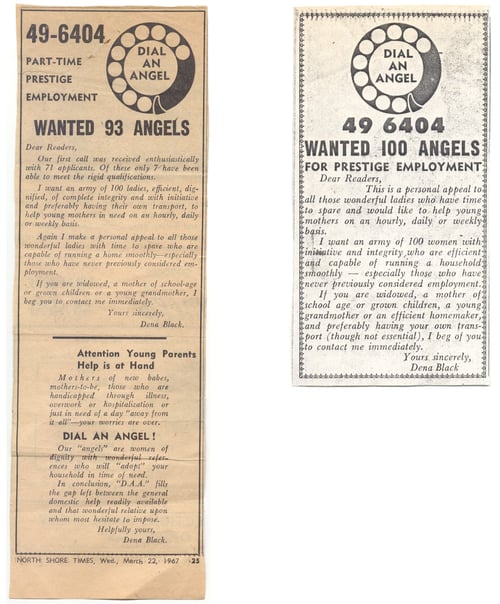 First DIAL-AN-ANGEL Advertisements