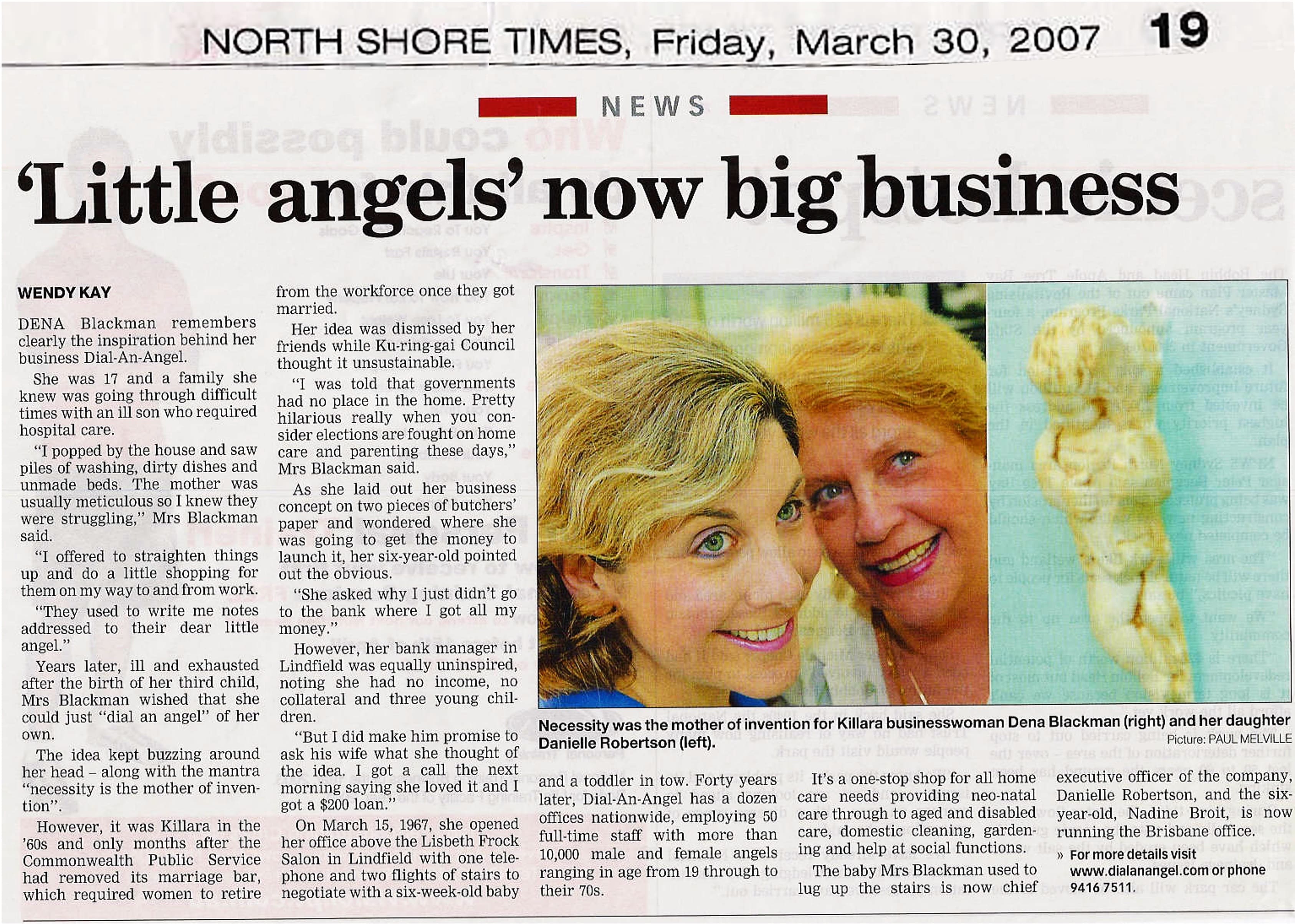 DIAL-AN-ANGEL in the North Shore Times Article 2007